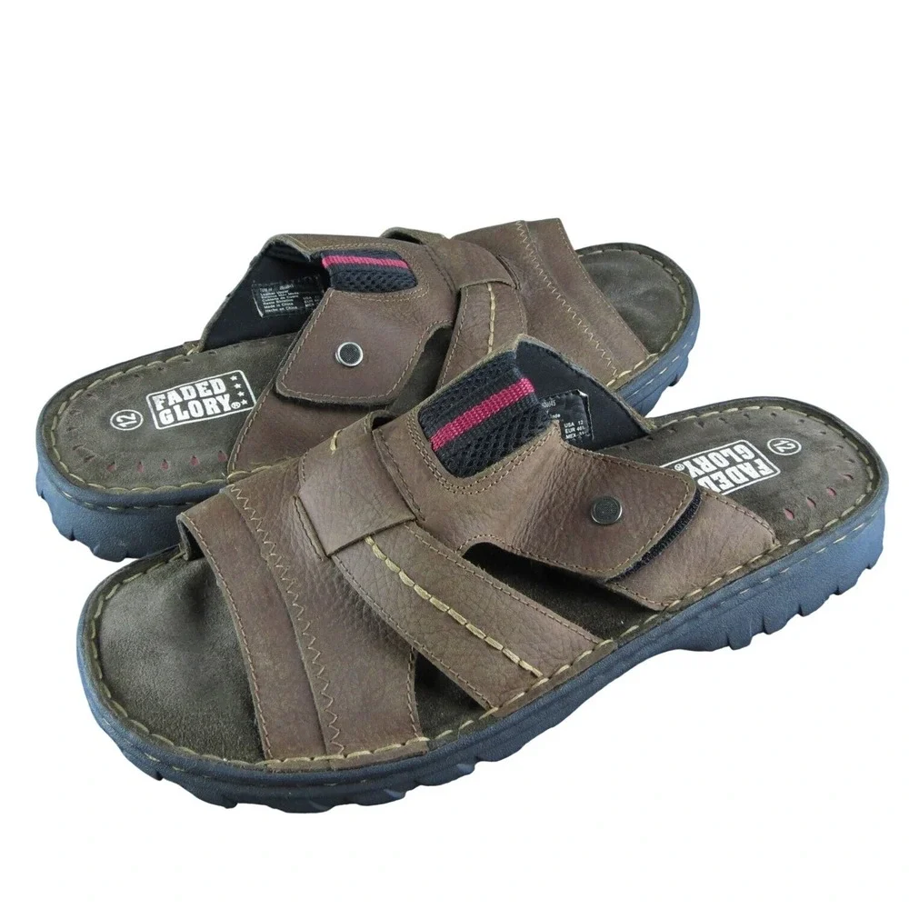 Faded Glory Men's Tom IV Slide Brown Leather Size‎ 12M Gently Used 2025